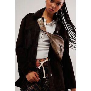 Free People Brown Leather Crossbody Belt Bag with Decorative Strap